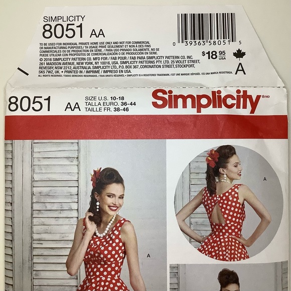 Simplicity 8051 Sewing Pattern - Picture 2 of 5